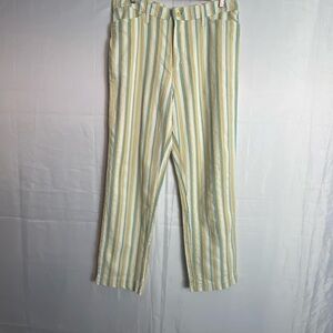 Elegant Striped Straight Leg Pants - Cream and Green